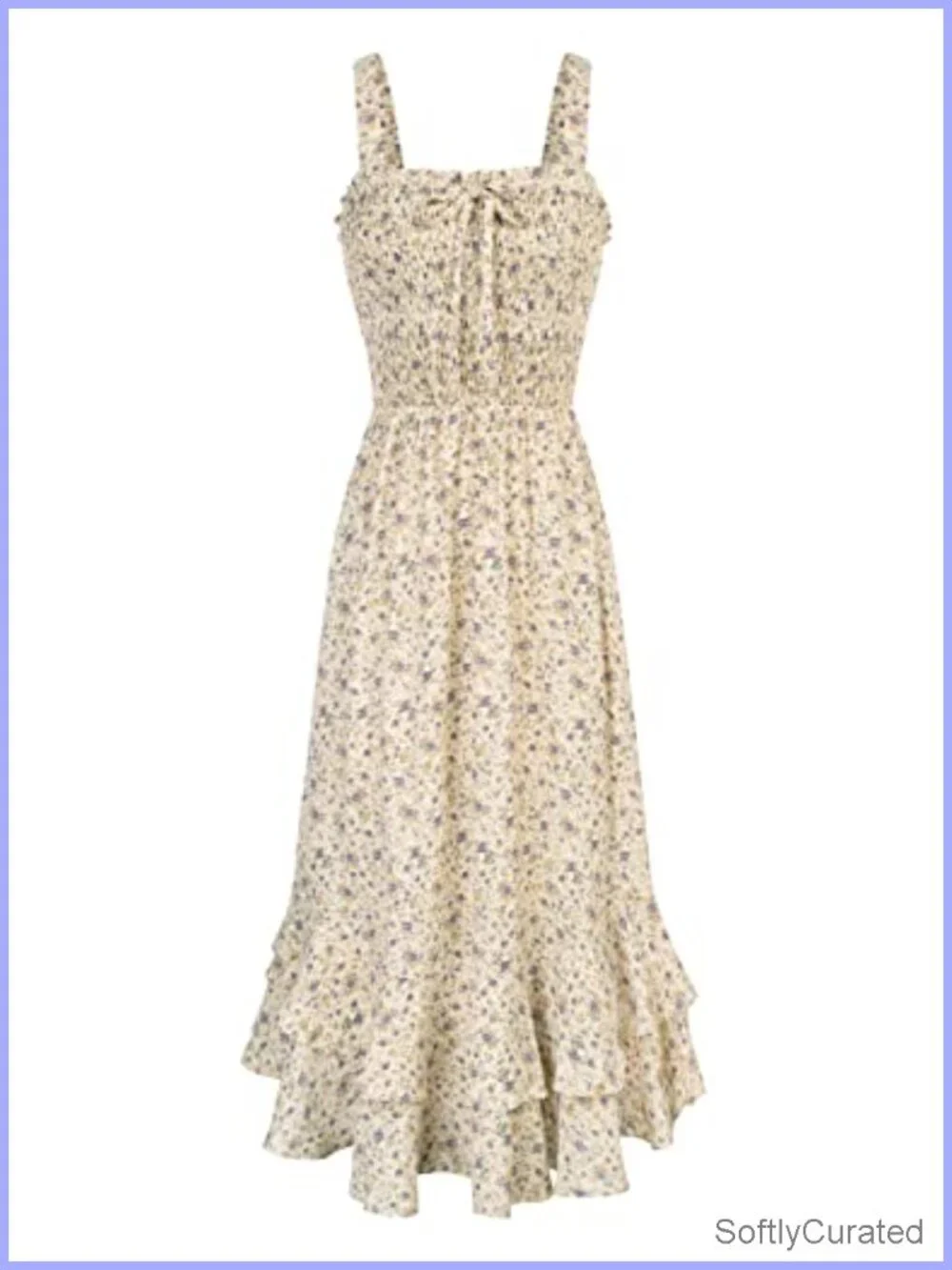 Square Neck Strappy Swing Maxi Dress with Floral Print, Smocked Back, Ruffle Hem